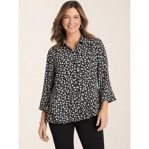 Lauren Ralph Lauren Shirt Women 3X Black White Floral Button Up Cotton Blouse